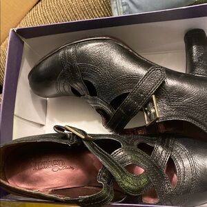 Clarks Black Leather Heels with Side Zipper